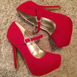Red Suede Platform Heels